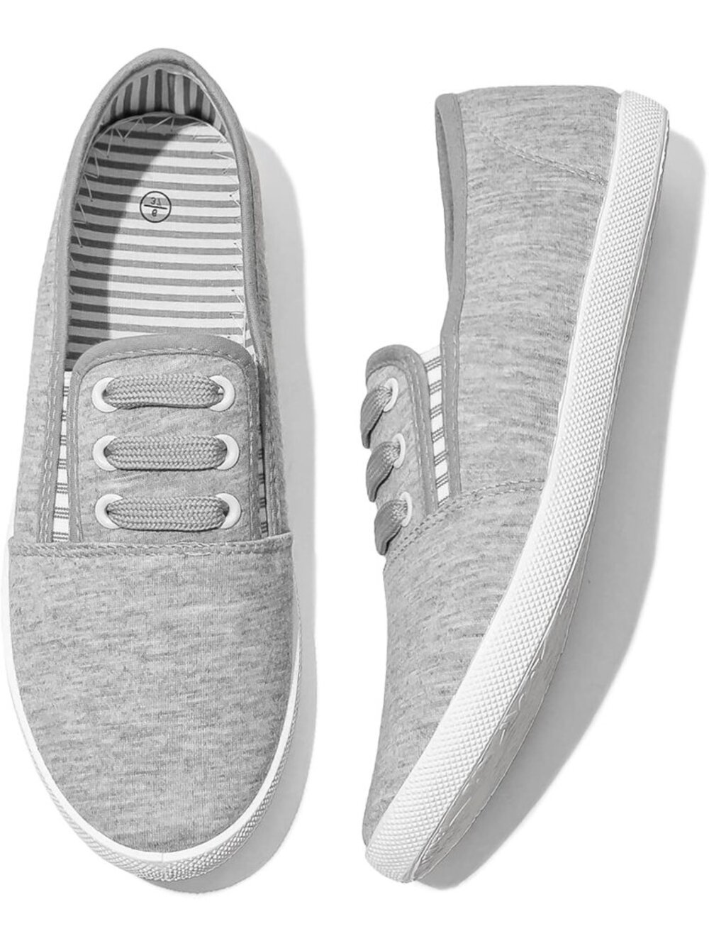 🆕Women's Light Grey Canvas Slip On Sneakers Casual Walking Non Slip Work Shoes